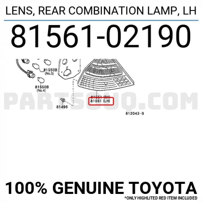Stop Lambası Corolla 2002-2003 Sedan Duysuz Sol (Oem No:8156102190)