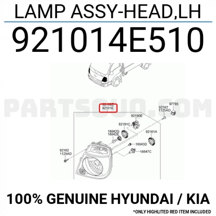 Kore Bongo Dizel 2010  Sonrası  Far Sol Sıyah (Oem No:921014E510)