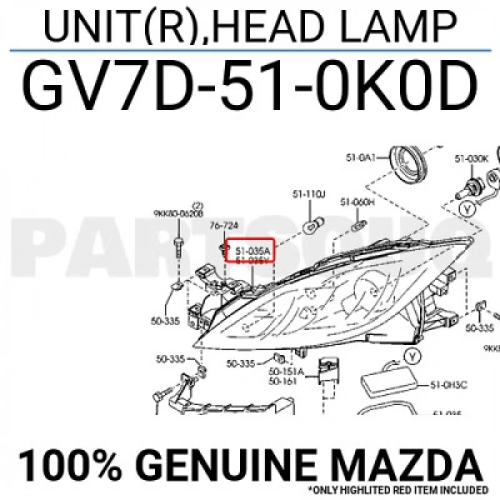 Japon Mazda 6 (Gh) 2.0 44082 Far Sağ  (Oem No:Gv7D510K0D)
