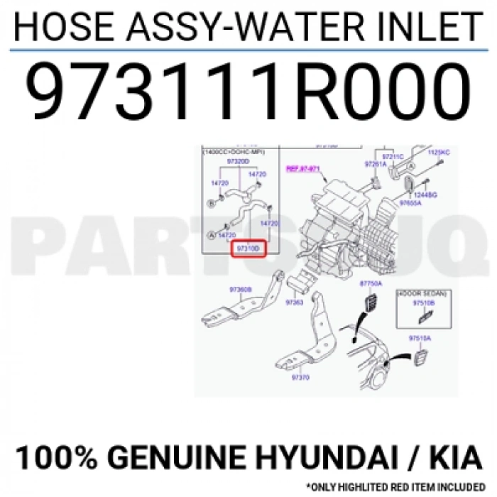 Kore Accent Iv / Rio Iıı 1,4 1,6 Benzin 2010-2017 Kalorifer Hortumu Gırıs  (Oem No:973111R000)