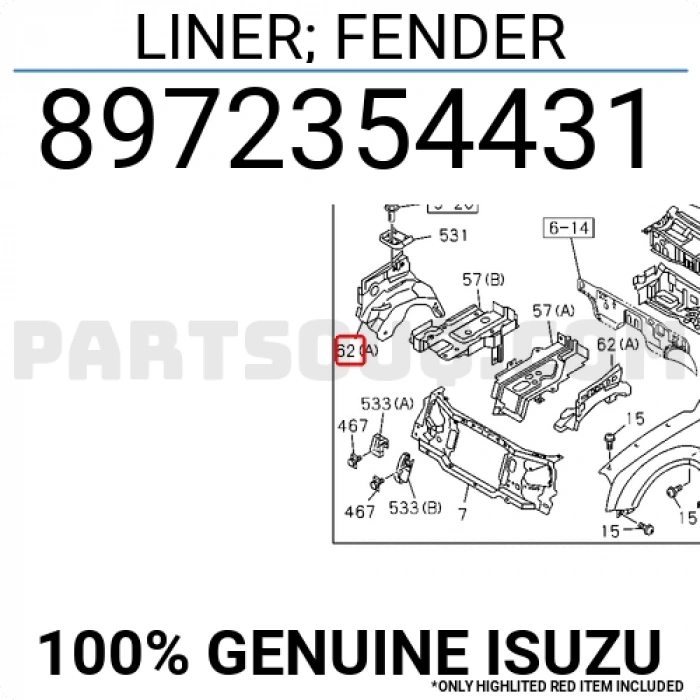 Çamurluk Davlumbazı Dmax 2004-2007 Ön L (Oem No:8972354431)
