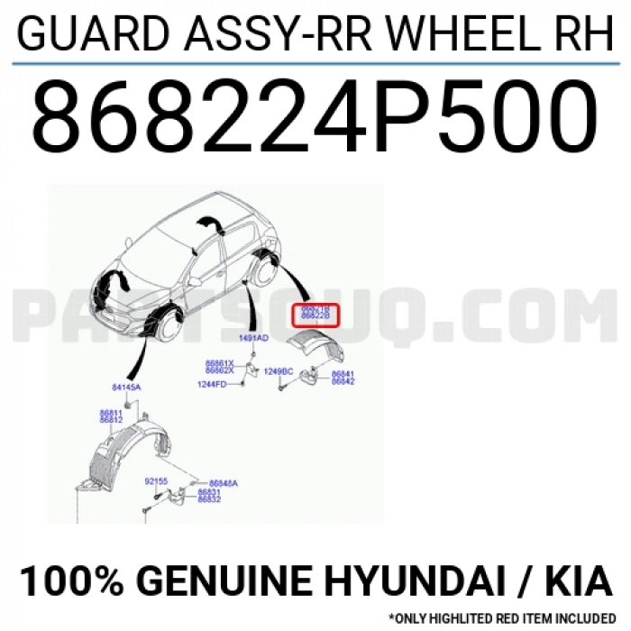 Çamurluk Davlumbazı İ20 2012-2014 Arka R (Oem No:868224P500)