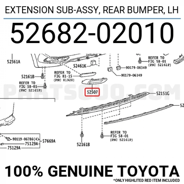 Kapak Reflektör Auris 2015-2017 Arka Sol (Oem No:5268202010)