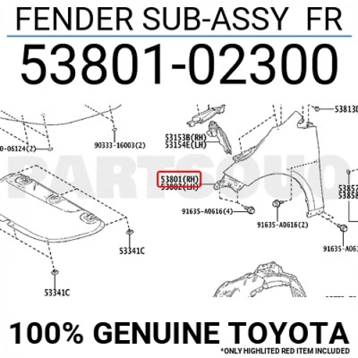 Çamurluk Corolla 2019 Sonrası Ön Sağ (Oem No:5380102300)