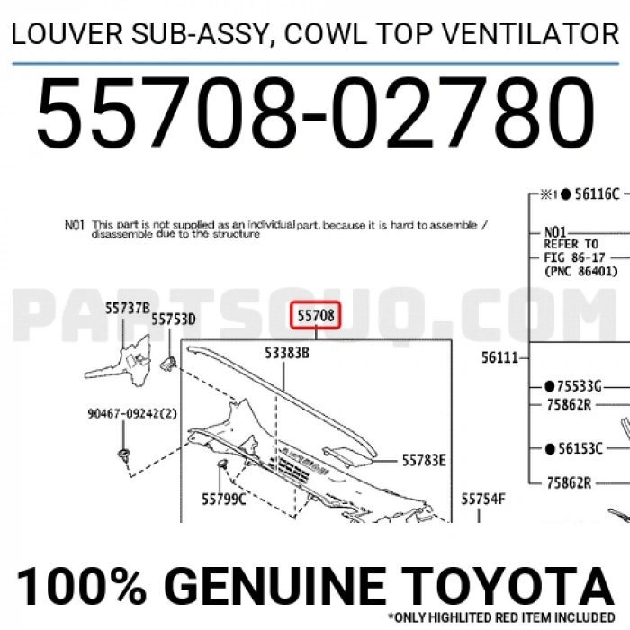 Cam Alt Izgarası Corolla 2019-24 (Oem No:5570802780)
