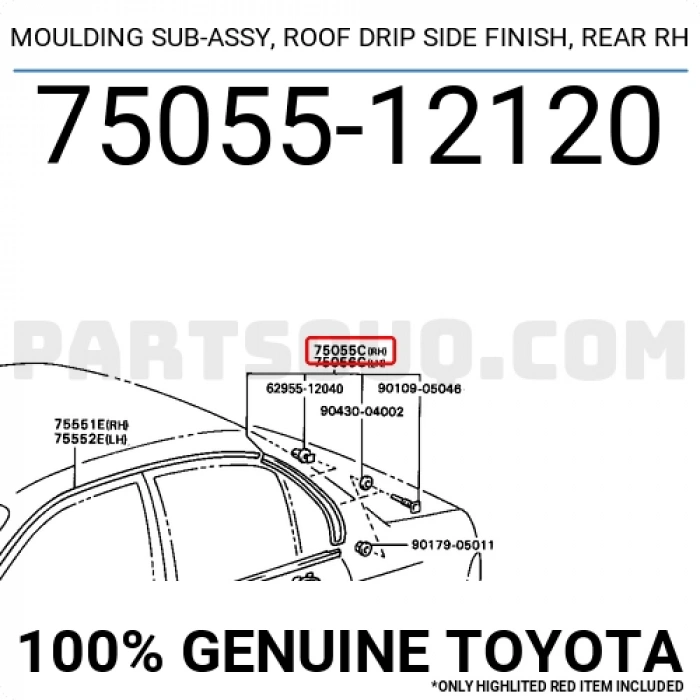Tavan Çıtası Corolla 1993-1998 Arka Sağ (Oem No:7505512120)