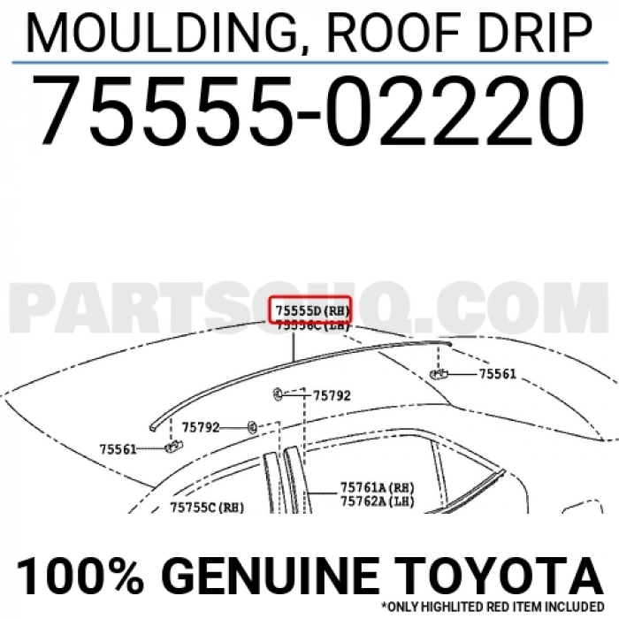 Tavan Çıtası Oluk Corolla 2014-2019 Sağ (Oem No:7555502220)