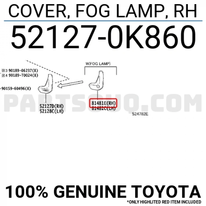 Sis Lamba Kapağı Hilux 2020 Sonrası Adventure-Hı-Cruıser Sağ Sis Delikli (Oem No:521270K860)