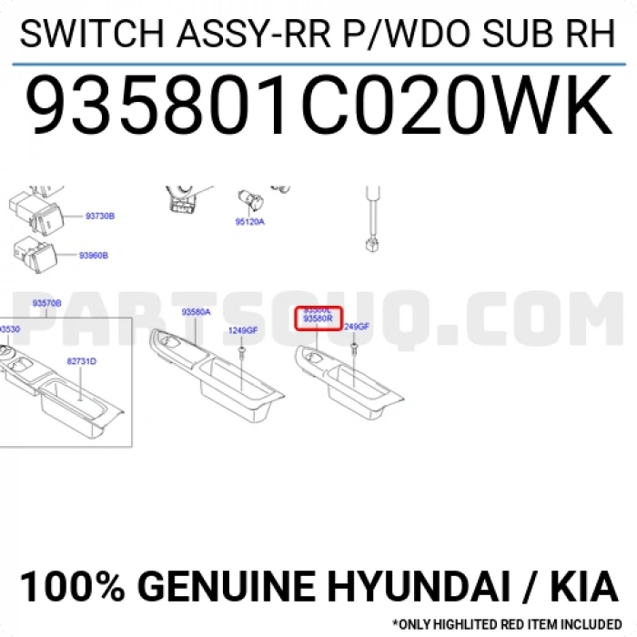 Cam Açma Düğmesi Getz 2006-2011 Arka Sağ (Oem No:935801C020Wk)