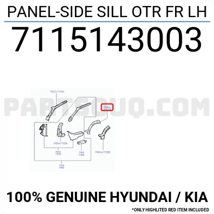 Çamurluk Sacı H100  Kmy Dış Sol (Oem No:7115143003)