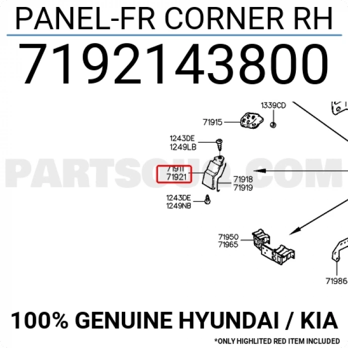 Köşe Sacı H-100  97= Sağ (Oem No:7192143800)