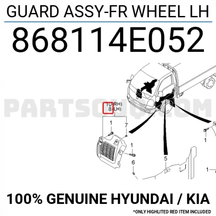 Çamurluk Davlumbazı Bongo Önün Önü 2005-2019 Sol (Oem No:868114E052)