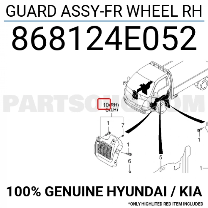 Çamurluk Davlumbazı Bongo Önün Önü 2005-2019 Sağ (Oem No:868124E052)