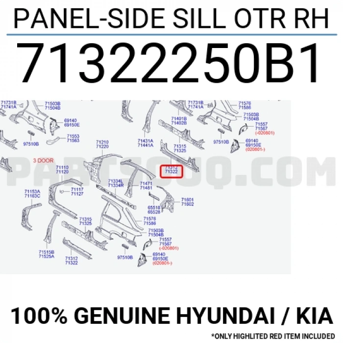 Sac Marşbiyel Accent 2003-2005 R (Oem No:71322250B1)