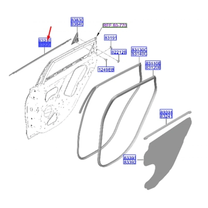 Cam Sıyırıcı I-2020 2021 Sonrası Arka Kapı Dış Sağ (Siyah) (Oem No:83220Q0000)