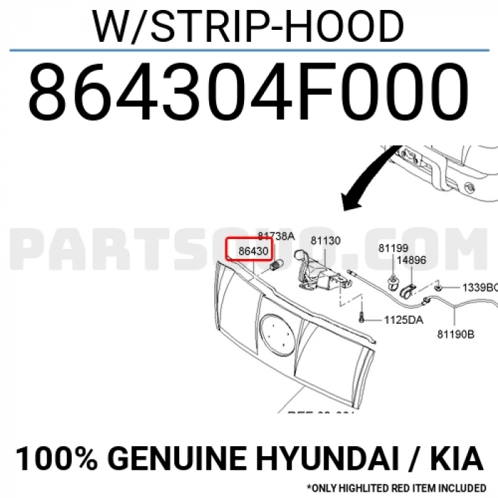 Kaput Uç Lastiği H-100 Kamyonet 2005-12 (Oem No:864304F000)