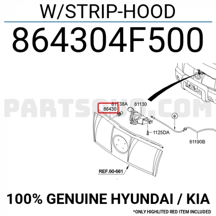 Kaput Uç Lastiği H-100 Kamyonet 2012-19 (Oem No:864304F500)