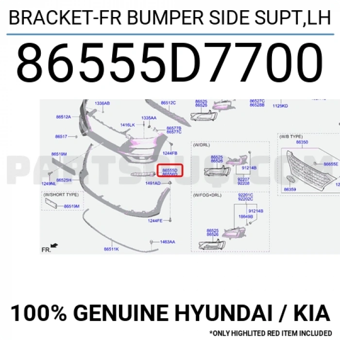 Tampon Bağlantı Braketi Tucson Ön 2019-2020 Alt Sol (Oem No:86555D7700)