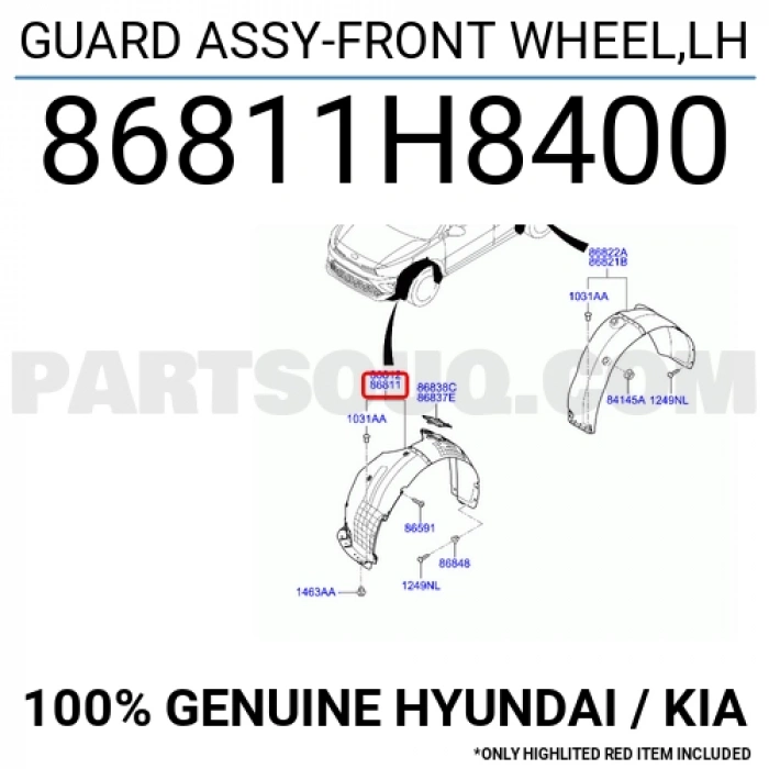 Çamurluk Davlumbazı Stonic Ön 2018-2021 Sol (Oem No:86811H8400)