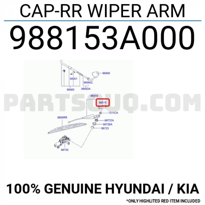 Cam Silgi Kolu Kapağı Getz 2003-2011 / Matrix 2006-2018 Arka (Oem No:988153A000)