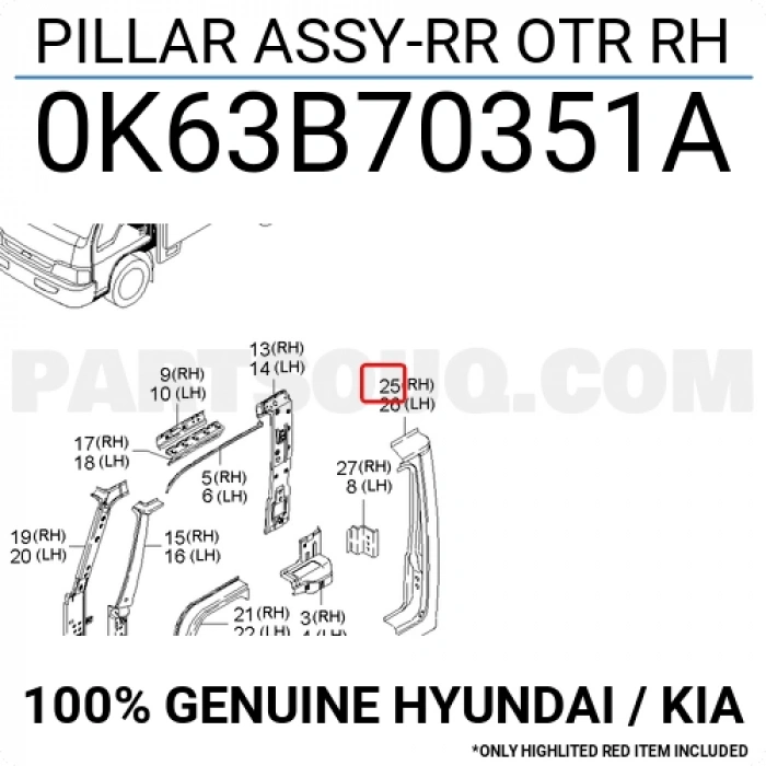 Direk Sacı Dış Bongo  1997-2004 Arka Sağ (Oem No:0K63B70351A)