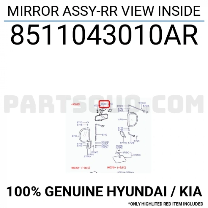 Ayna İç Dikiz H-100  1997-2006 / Kmy  1997-04 (Oem No:8511043010Ar)