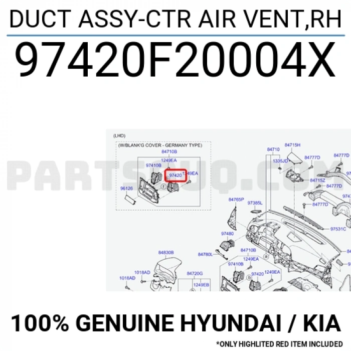 Kalorifer Izgarası Elantra 2016-2020 Orta Sağ (Oem No:97420F20004X)