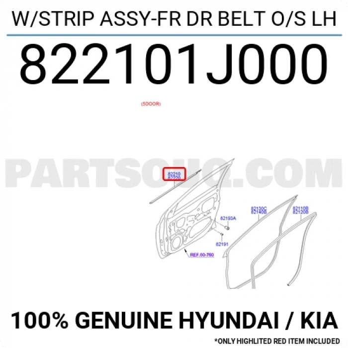 Cam Çıta Kenar İ20 2009- Ön Sol  (Oem No:822101J000)