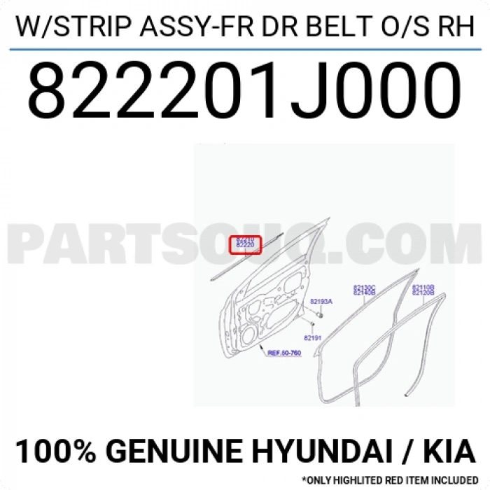 Cam Çıta Kenar İ20 2009- Ön Sağ   (Oem No:822201J000)