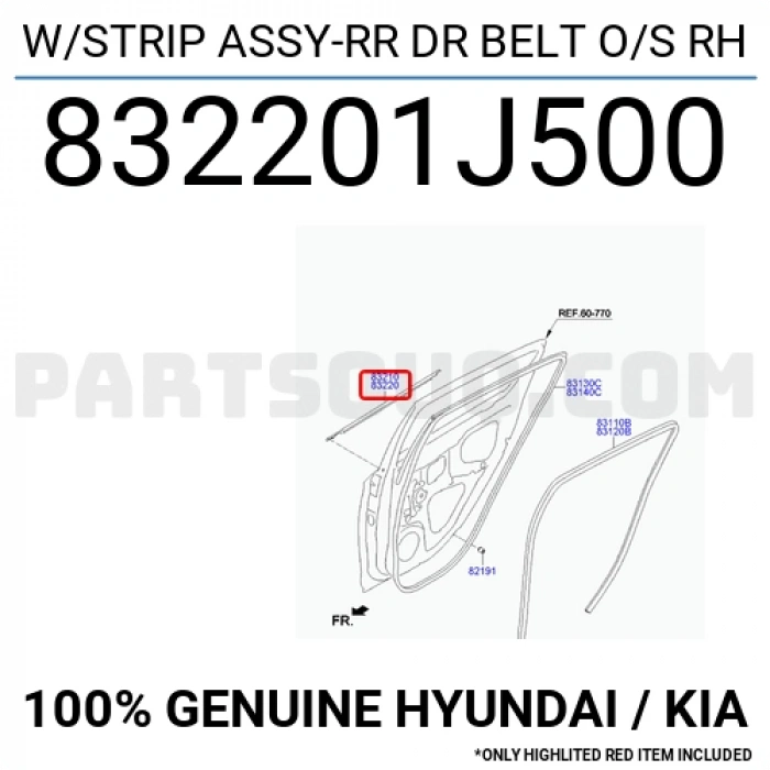 Cam Çıta Kenar İ20 2012-2014 Arka Dış Sağ   (Oem No:832201J500)