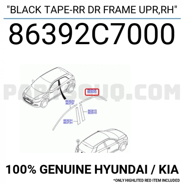 Şerit Kapı İ20 2014- Arka Üst Sağ   (Oem No:86392C7000)