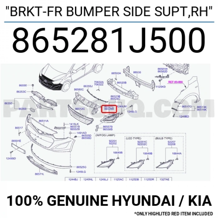 Kapak Sis Lambası İ20 2012- (Sissiz) Sağ   (Oem No:865281J500)