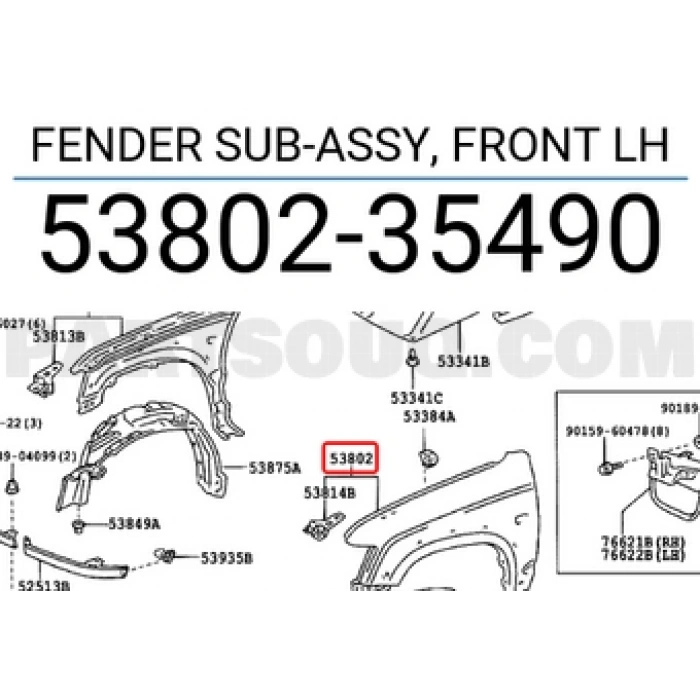 Çamurluk Hilux 2002-2005 Delikli Ln-145 D4D Ön Sol (Oem No:5380235490)