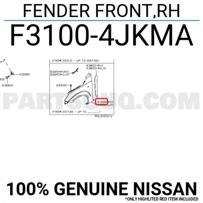 Çamurluk Navara 2016-2021 Ön Sağ (Oem No:F31004Jkma)