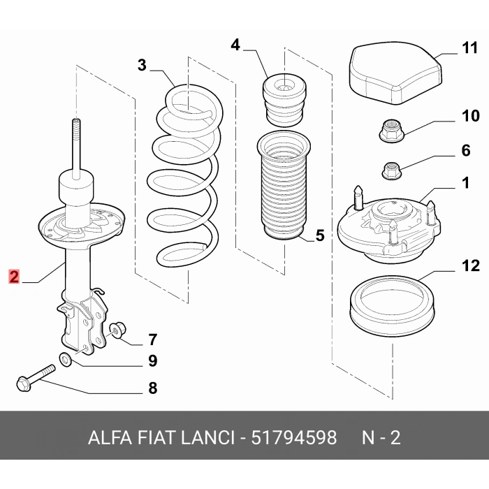 Fiat Linea-G.Punto-Corsa D  2005- Amortisör Ön Sağ Gazlı (Oem No:51794598)