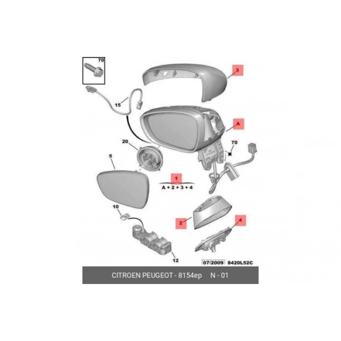 Citroen C4 Ds4 Elektrikli Katlanır Ayna 2010-2013 Astarlı Sinyalli Hafızalı Sdn Sol (Oem No:8154Ep)