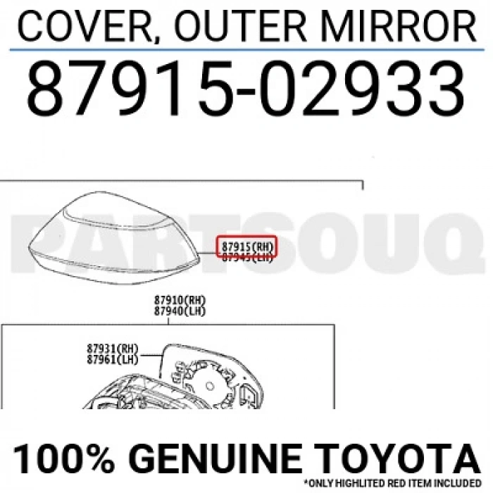 Toyota Corolla  Auris D5 Ayna Kapağı  2019-2020 Astarlı  Sağ (Oem No:8791502933)