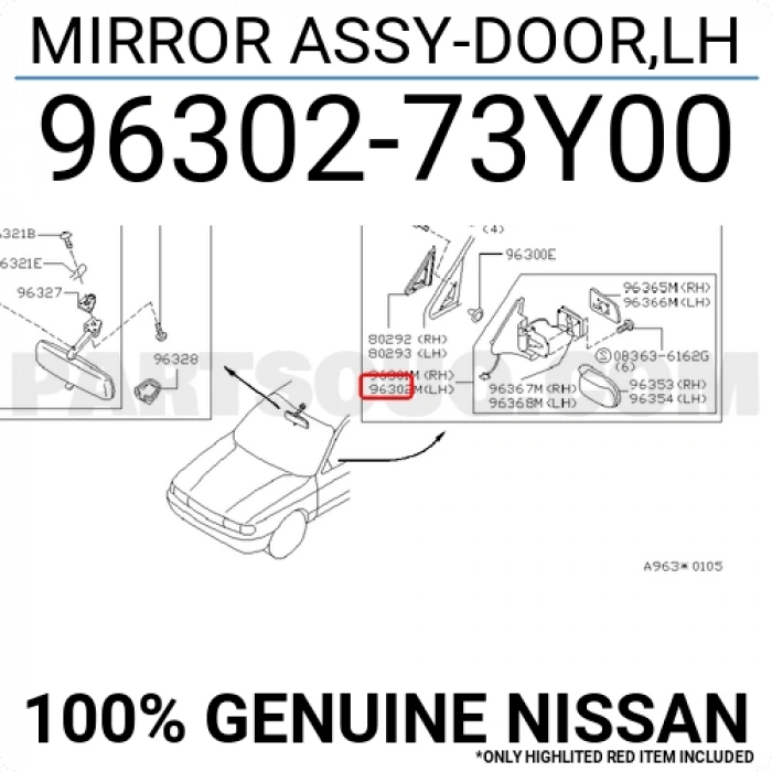Nissan Sunny B13 Elektrikli Ayna 1990-1996 Sol (Oem No:9630273Y00)
