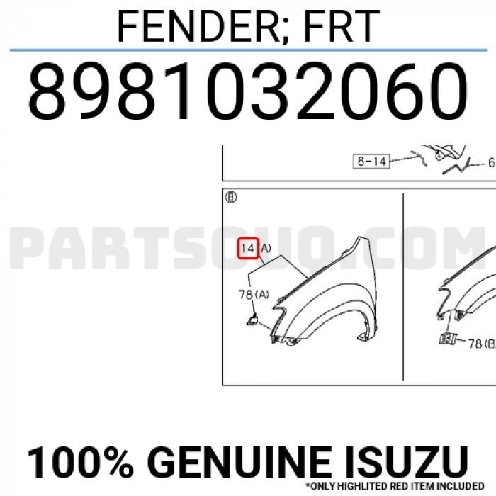 Çamurluk D-Max 2012-2017 Deliksiz 4X2 Ön Sağ (Oem No:8981032060)