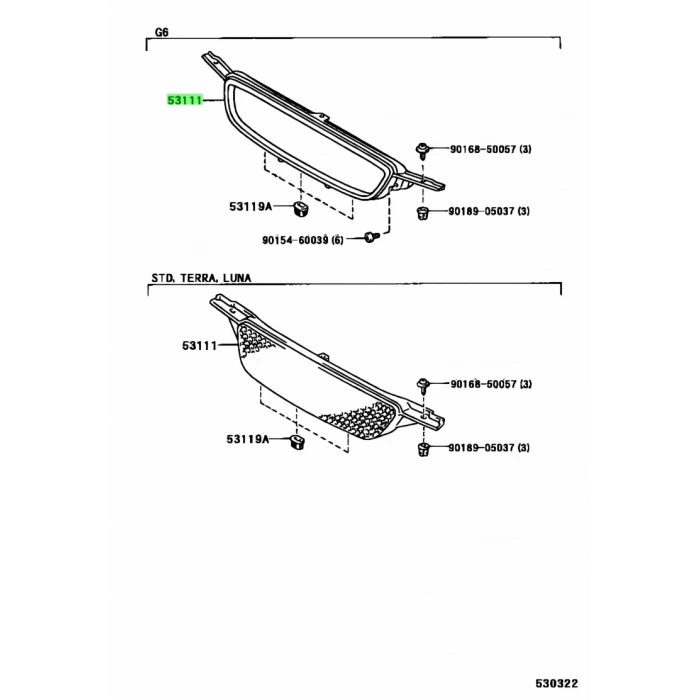 Panjur Corolla  1998-2000 Delikli Krom (Oem No:531111A310)