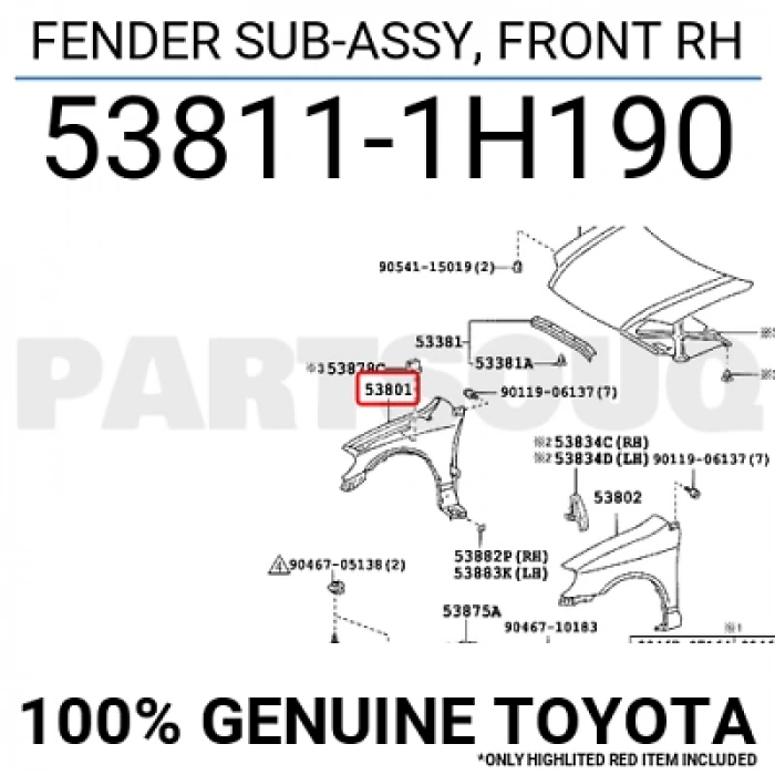 Çamurluk Corolla 2002-2006 Zze121 Sedan / 2002-2006 S.W On Sağ (Hasarlı) (Oem No:538111H190)