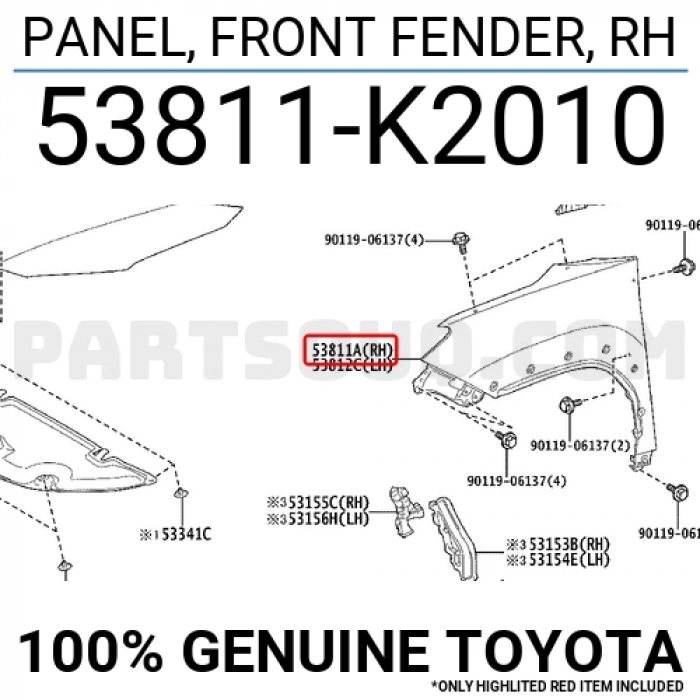 Çamurluk Yaris Cross 2021 Sonrası Ön Sağ (Oem No:53811K2010)