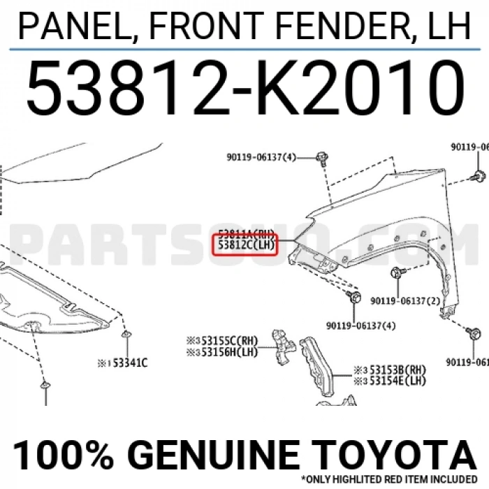 Çamurluk Yaris Cross 2021 Sonrası Ön Sol (Oem No:53812K2010)