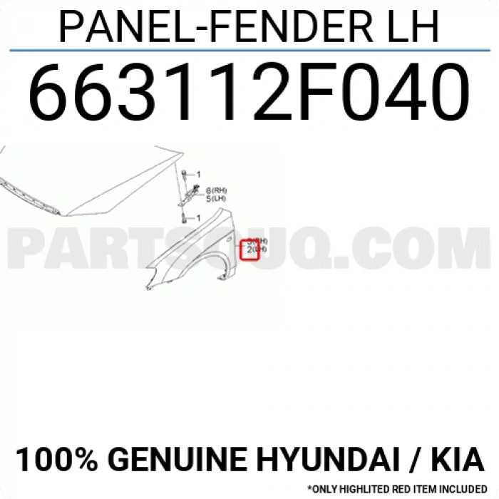 Çamurluk Cerato 2004-06Cerato 2007-2009 Ön Sol  (Oem No:663112F040)