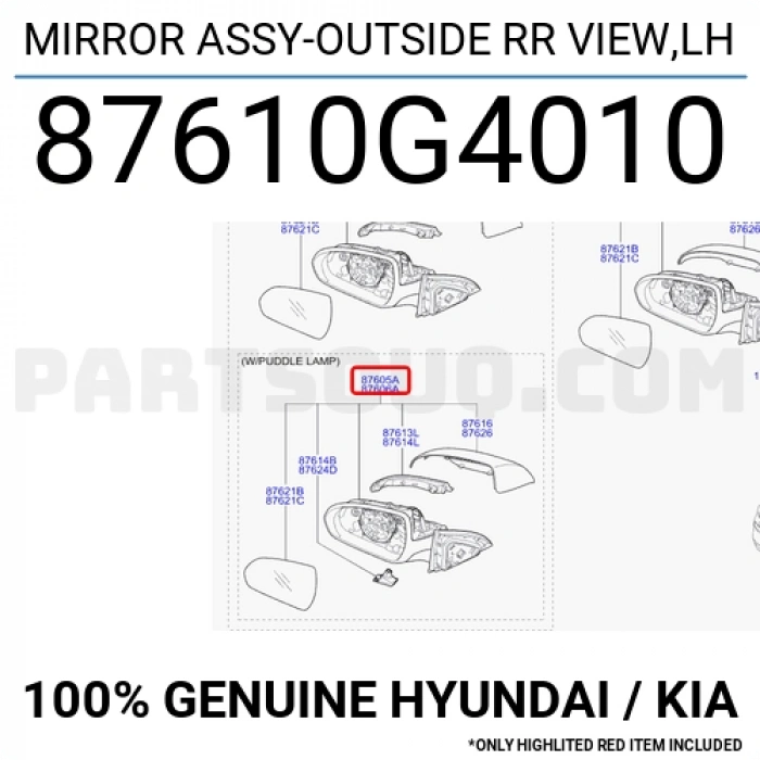 Ayna Dış Dikiz I-30 2016 Sonrası Elektrikli Sinyalsiz Style Sol (Oem No:87610G4010)