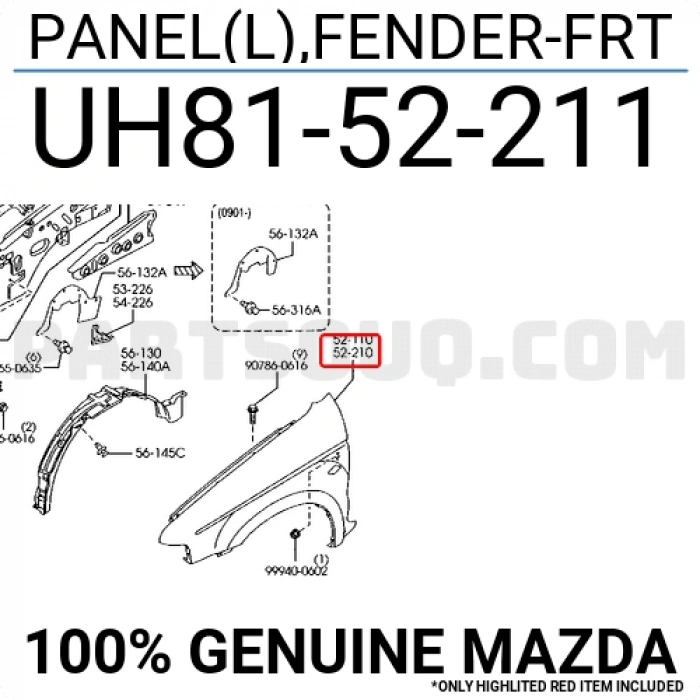 Çamurluk B2500 2004-2006 Delikli Ön Sol (Oem No:Uh8152211A)