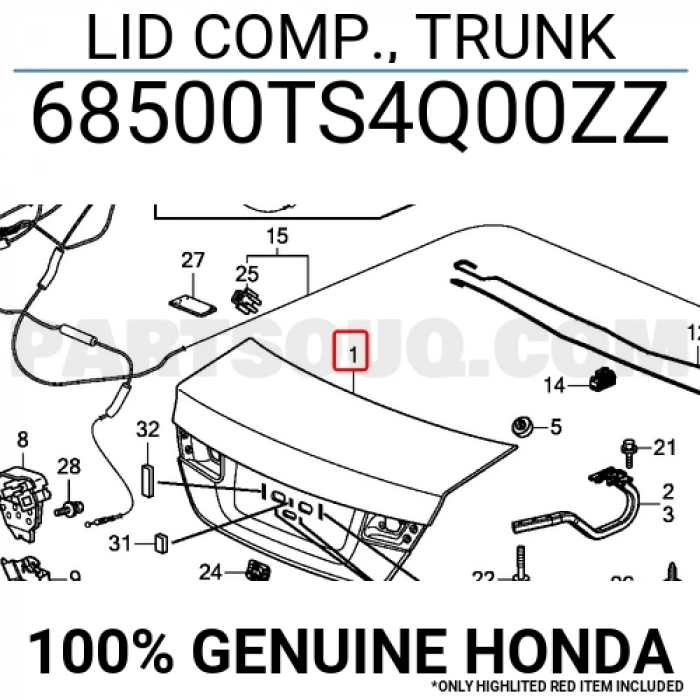 Bagaj Kapağı Civic 2012-2016 Sedan Fb7 (Oem No:68500Ts4Q00Zz)