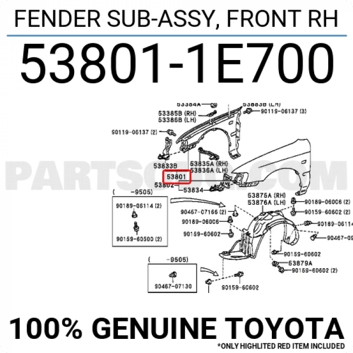 Çamurluk Corolla Ae100 1995-1998 Ön Sol  (Delikli) (Oem No:538011E700)