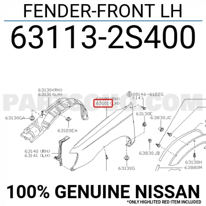 Çamurluk D22 Ön Sol  Deliksiz Ml (Oem No:631132S400)