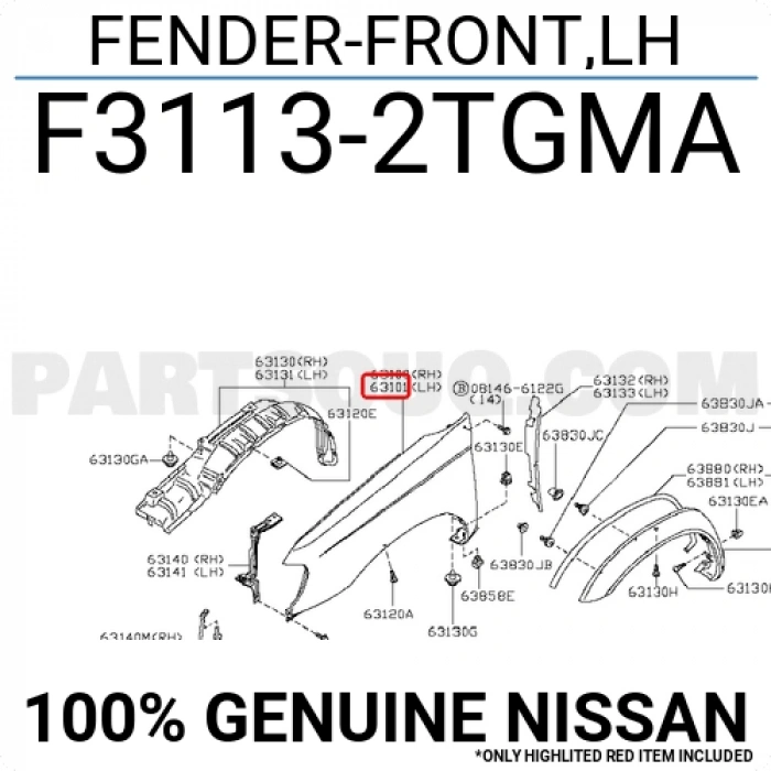 Çamurluk Yd25 2002-2005 4X2 Ön Sol  Dodik  Deliksiz (Oem No:63113Vk000)